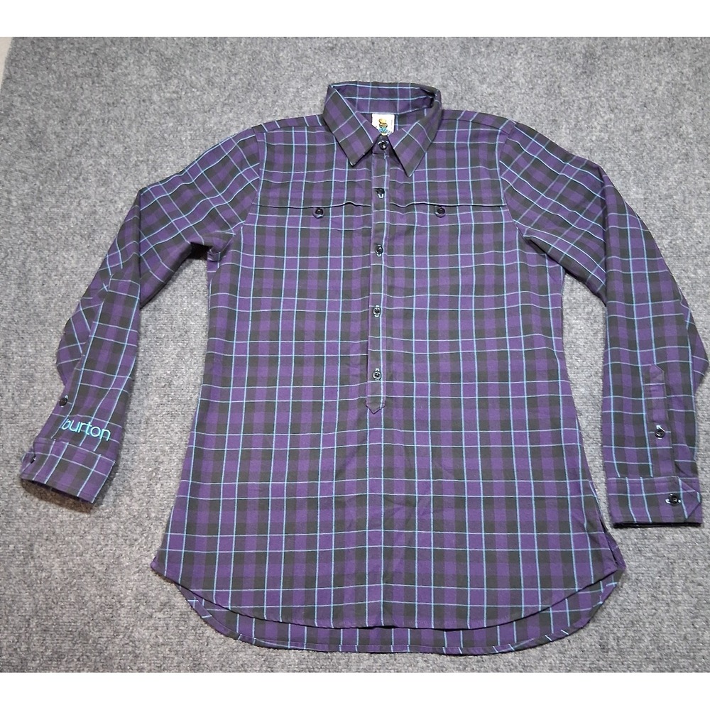 Burton Dryride Flannel Shirt Mens M Purple Plaid Button Up Flap Pocket 2000s